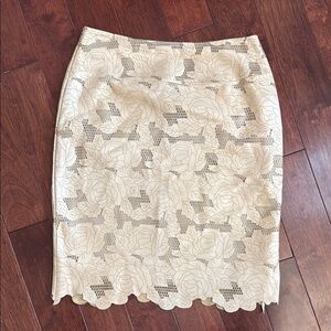 Kay Unger Tan 100% Leather Floral Etched Laser Mesh Cut Lined Pencil Skirt 4